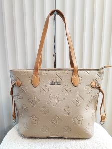 Torebka shopper na ramię taupe logowana