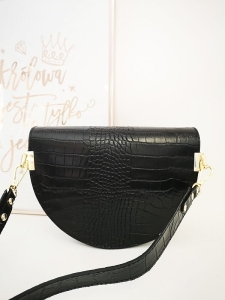 Laura Biaggi torebka listonoszka czarna skórzana croco