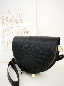Laura Biaggi torebka listonoszka czarna skórzana croco
