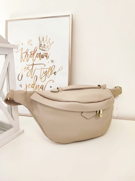 Laura Biaggi nerka maxi skórzana beżowa