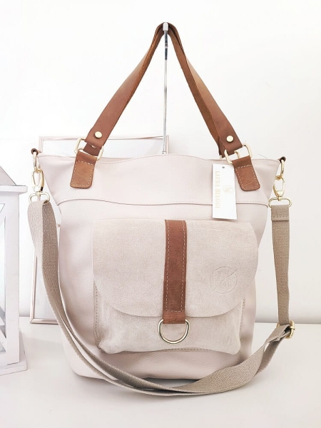 Laura Biaggi torebka shopper jasnobeżowa z kieszenią