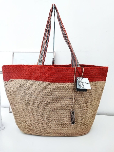 Nobo torba shopper koszyk  beżowa z pomarańczowym
