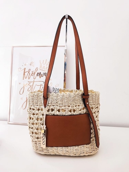 Nobo torebka mini shopperka koszyk beżowa z brązowym