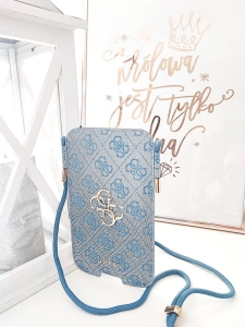 Guess mini torebka case na telefon niebieska logowana