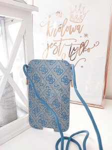 Guess mini torebka case na telefon niebieska logowana