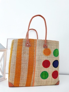 Torebka koszyk madagaskar z żółtym L