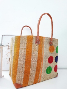 Torebka koszyk madagaskar z żółtym L