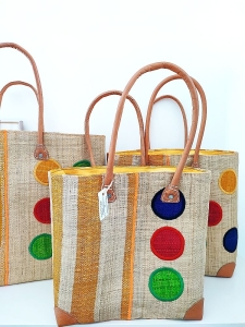 Torebki koszyki Madagaskar z żółtym - zestaw S, M, L