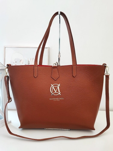 Massimo Contti skórzana torba shopper camelowa