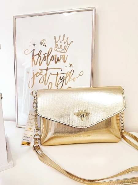 Laura Biaggi torebka kopertówka pszczółka złota lakierowana