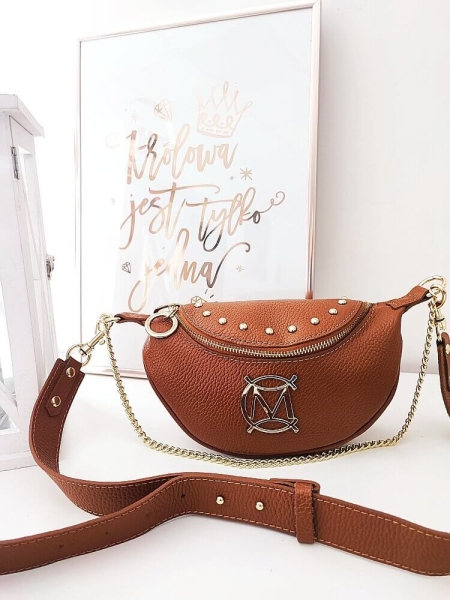 Massimo Contti torebka listonoszka skórzana camelowa ćwieki