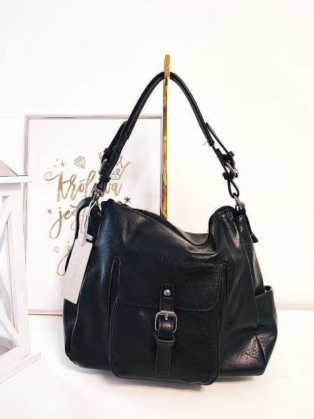 Ines Delaure duża torebka listonoszka na ramię czarna