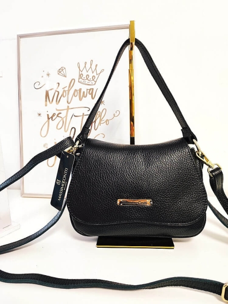 Massimo Contti listonoszka skórzana czarna z klapką dwukomorowa  