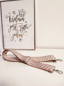 Pasek do torebki szeroki różowo-biały pepitka ze srebrnym