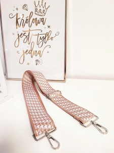 Pasek do torebki szeroki różowo-biały pepitka ze srebrnym