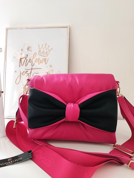 Massimo Contti torebka listonoszka fuksjowo-czarna z kokardą