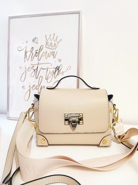 Massimo Contti torebka kuferek skórzana beżowa ćwieki 