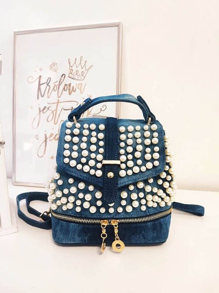 Massimo Contti kuferek plecak 2w1 jeansowy perły zip 