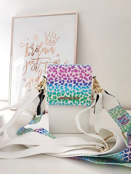 Massimo Contti torebka listonoszka rowerówka z wymienną klapką 2w1 biała print panterka 