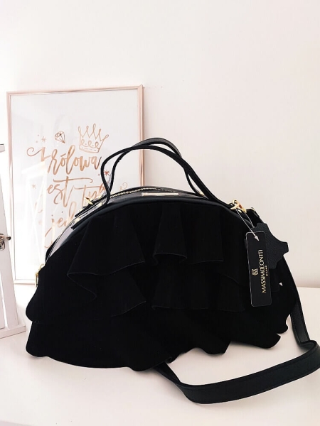 Massimo Contti torba shopper zamszowa czarna z falbanką