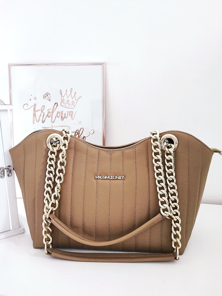 Massimo Contti torebka skórzana beżowa z łańcuszkami 