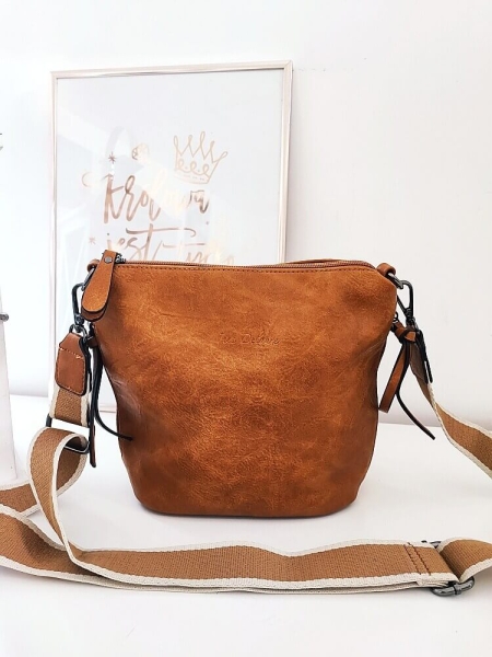 Ines Delaure torebka listonoszka camelowa z kieszeniami