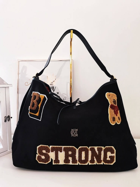 Massimo Contti torba shopper na ramię czarna ekozamsz z misiem