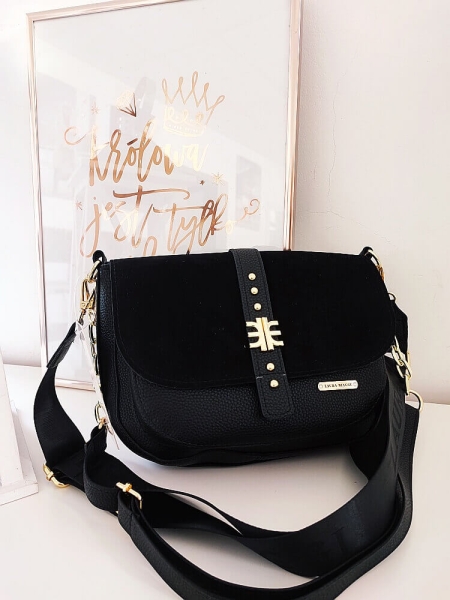 Laura Biaggi torebka listonoszka czarna z klapką ekozamsz