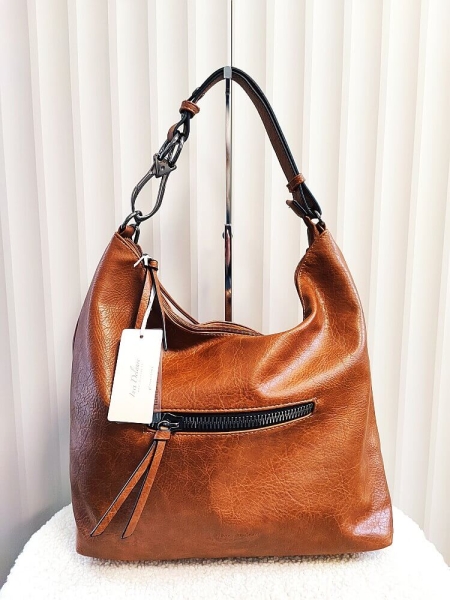 Ines Delaure torebka shopper worek camelowa z kieszenią 