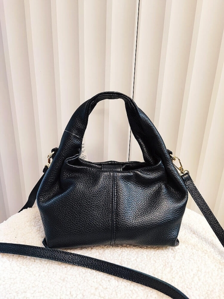 Laura Biaggi torba mini shopper skórzana czarna z przeszyciem