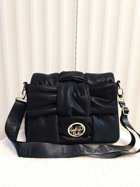 Laura Biaggi torebka listonoszka czarna satynowa plecionka