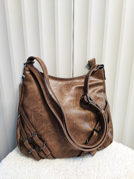 Ines Delaure duża torebka listonoszka na ramię taupe