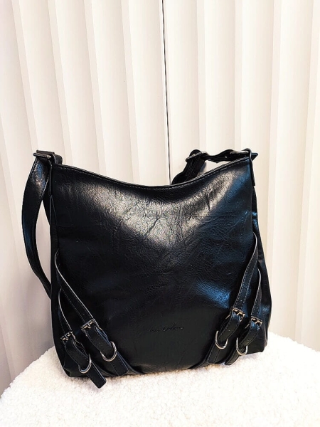 Ines Delaure duża torebka listonoszka na ramię czarna 