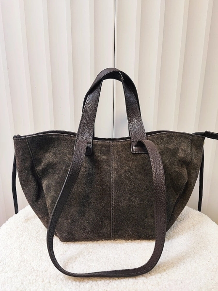 Laura Biaggi torba mini shopper zamszowa czekoladowa