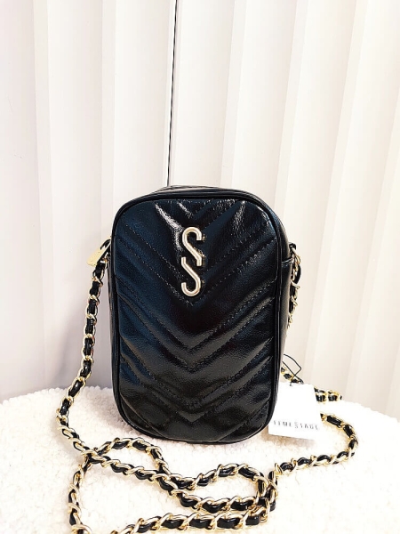 Eva Minge mini torebka listonoszka rowerówka czarna błyszcząca