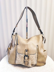 Ines Delaure duża torebka listonoszka na ramię beżowa z panterką