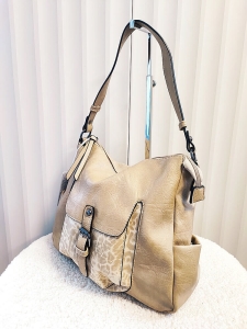 Ines Delaure duża torebka listonoszka na ramię beżowa z panterką