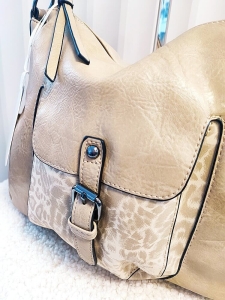 Ines Delaure duża torebka listonoszka na ramię beżowa z panterką