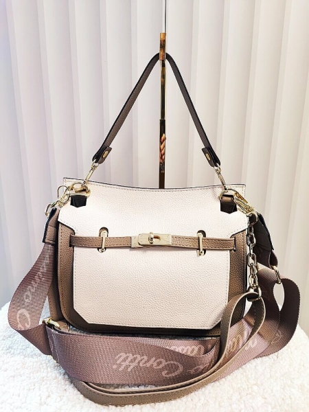 Massimo Contti torebka listonoszka taupe z beżową klapką 