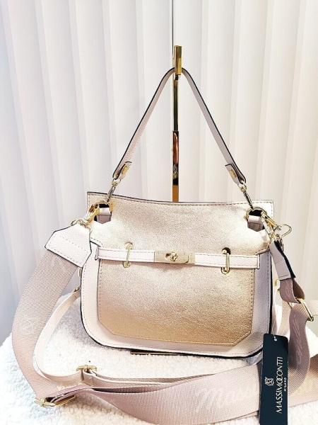 Massimo Contti torebka listonoszka jasnobeżowa ze złotą klapką
