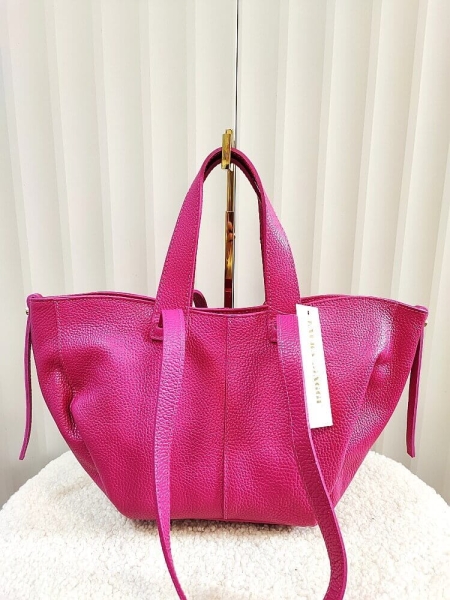 Laura Biaggi torba mini shopper skórzana fuksja