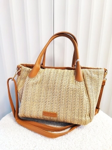 David Jones torebka shopperka koszyk beżowa z brązowym