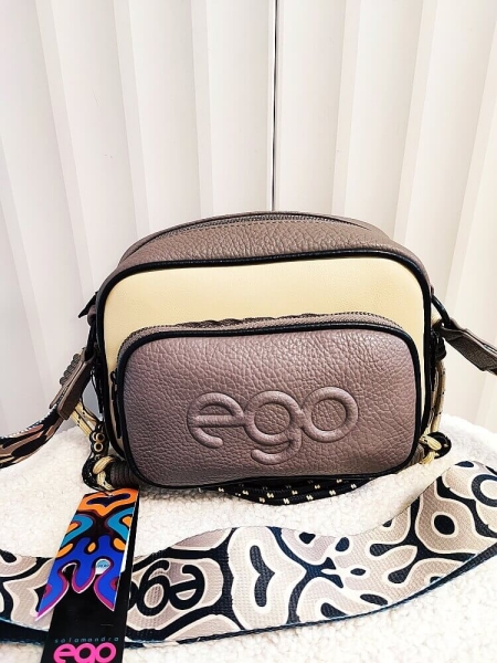 Ego torebka kuferek brązowa z beżowym logowana