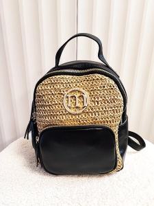 Monnari torebka plecak czarna z beżową plecionką