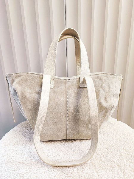 Laura Biaggi torba mini shopper zamszowa jasny beż