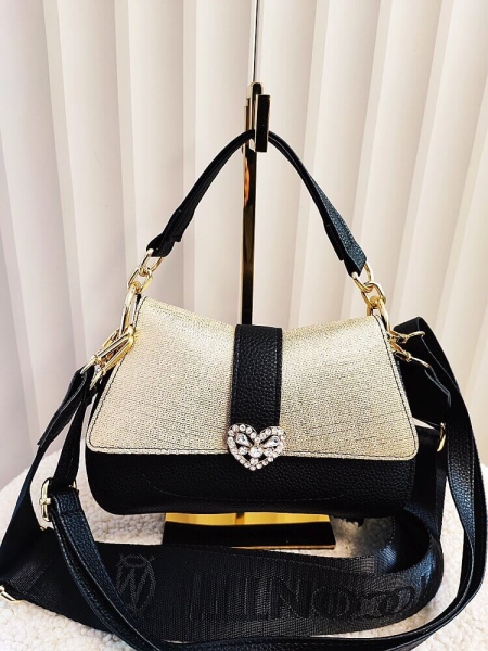 Massimo Contti torebka listonoszka czarna ze złotym z klapką serduszko