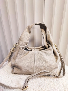 Laura Biaggi torba mini shopper skórzana beżowa z przeszyciem