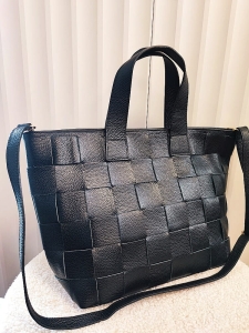 Massimo Contti torebka shopper skórzana czarna plecionka