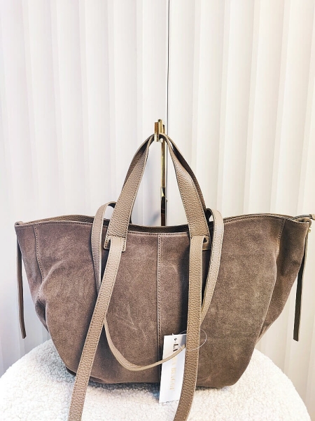Laura Biaggi torba shopper zamszowa taupe