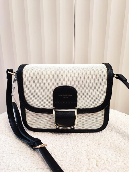 David Jones torebka listonoszka z klapką czarna z beżowym 